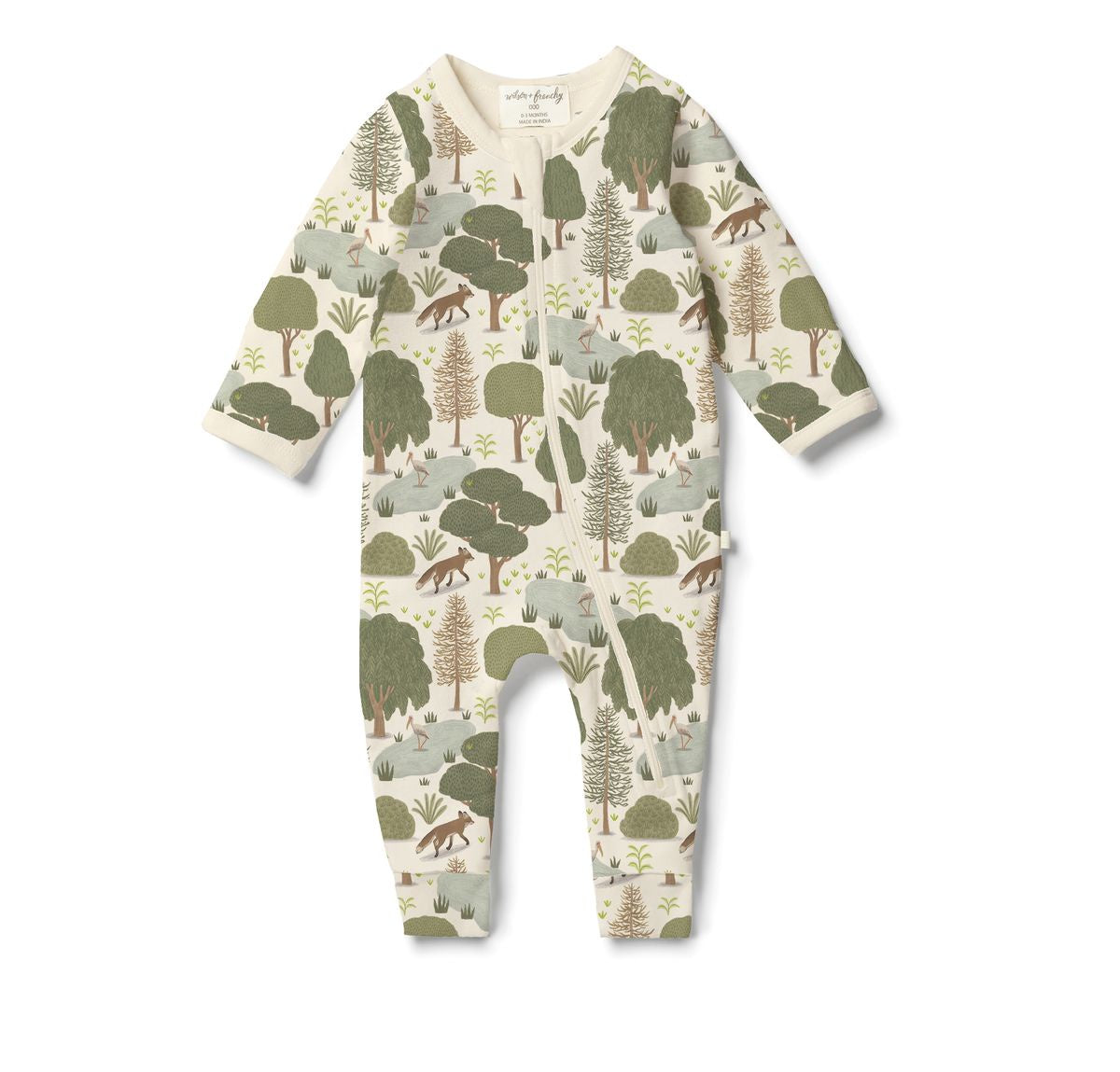 Green Little Trees Print Zip Footie