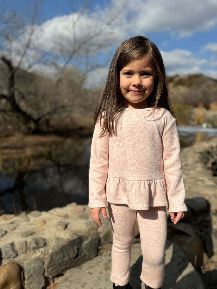 Nancy Heather Pink LS Peplum Top