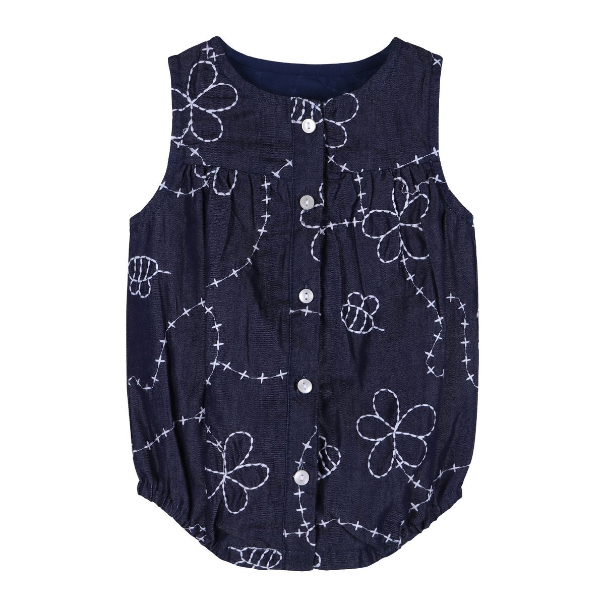 Denim Embroidered Jardin Romper