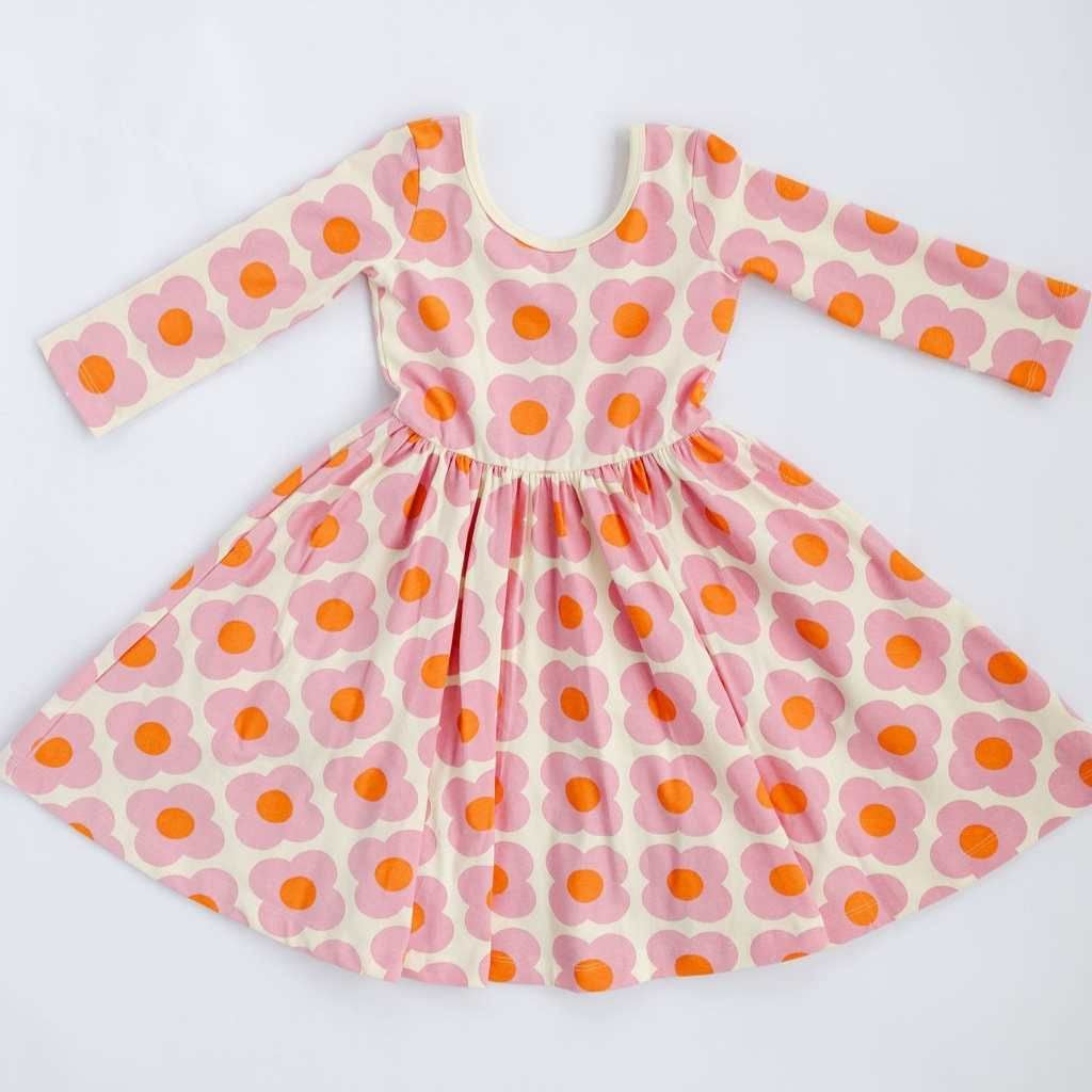 3/4 Sleeve Flower Toddler Twirl Dress