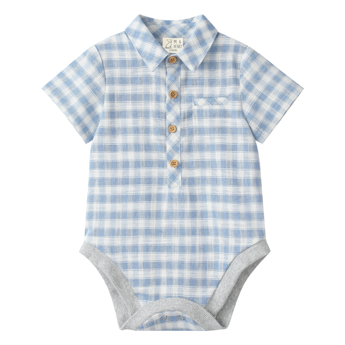 Helford Woven Blue and White Plaid Baby Onesie