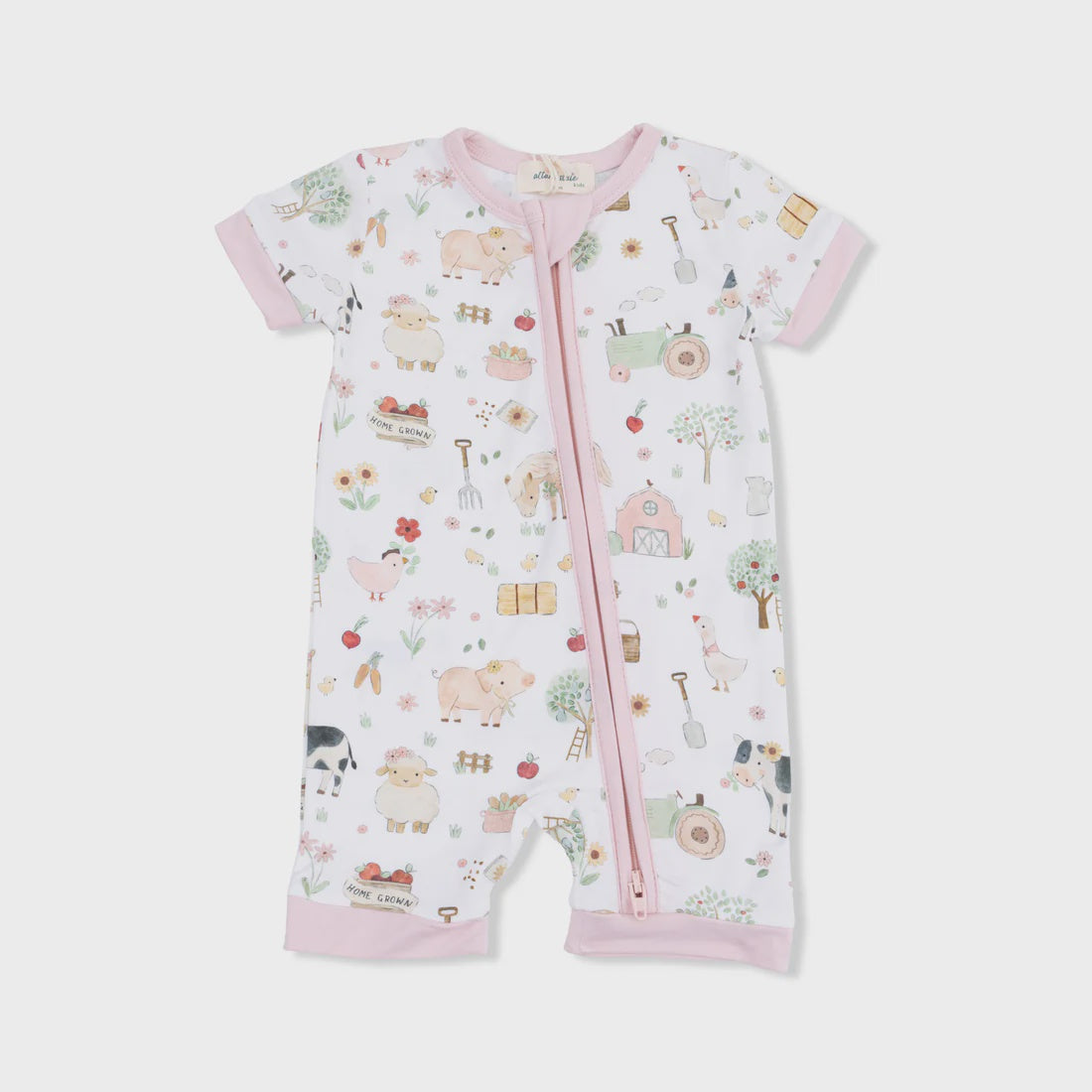Cute Farm Animals Pink Shortie 2 Way Zipper Romper