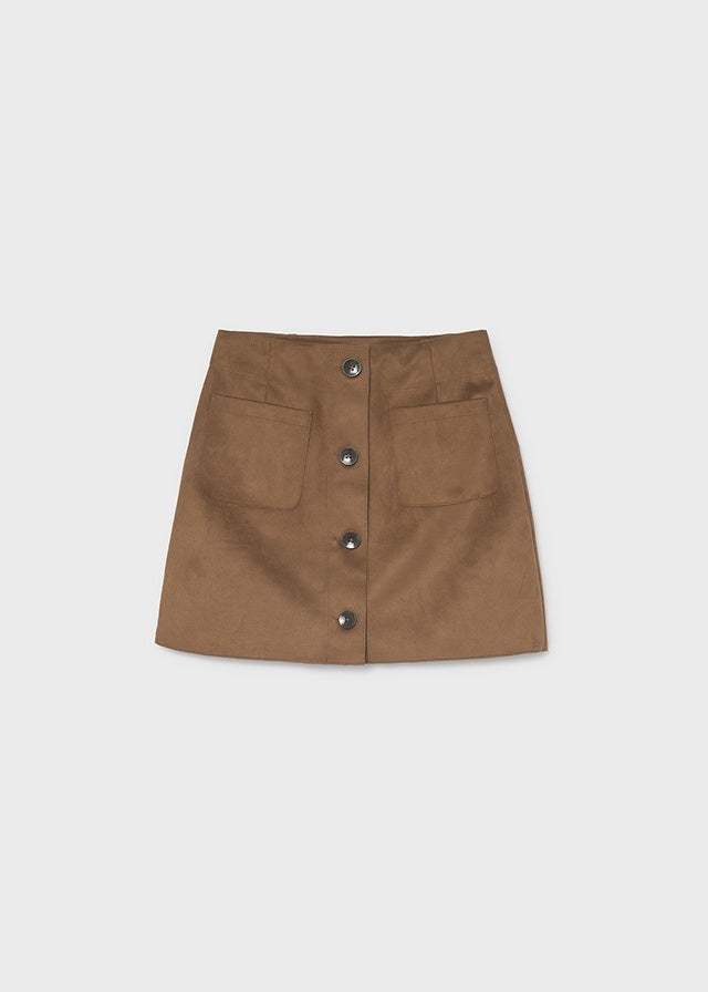 Buttoned Suede Skirt w/ Pockets 7932