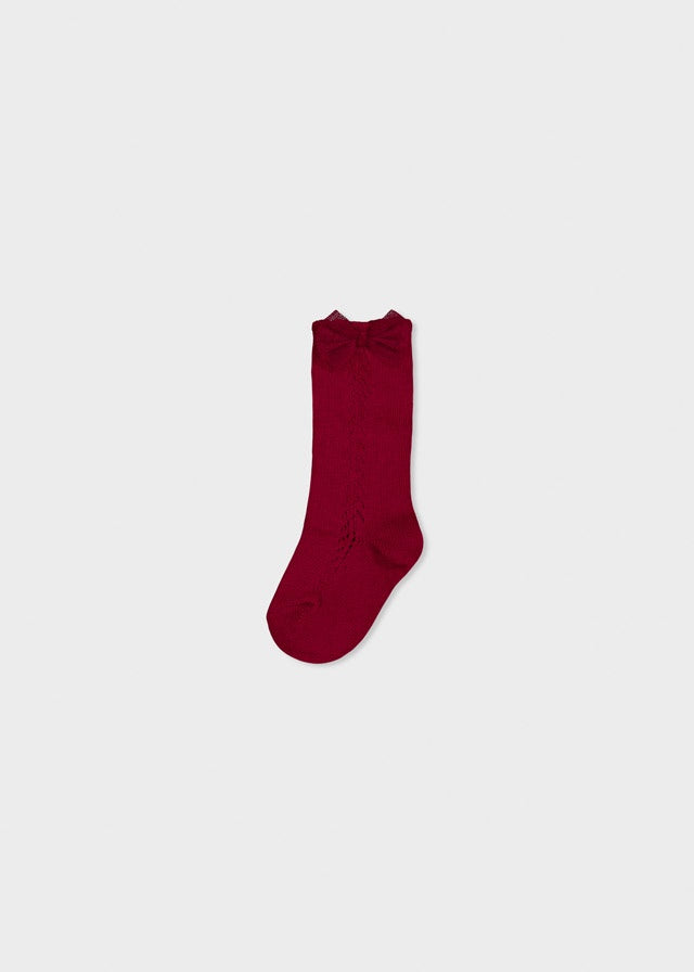 Red Shimmery Bow Socks 10252