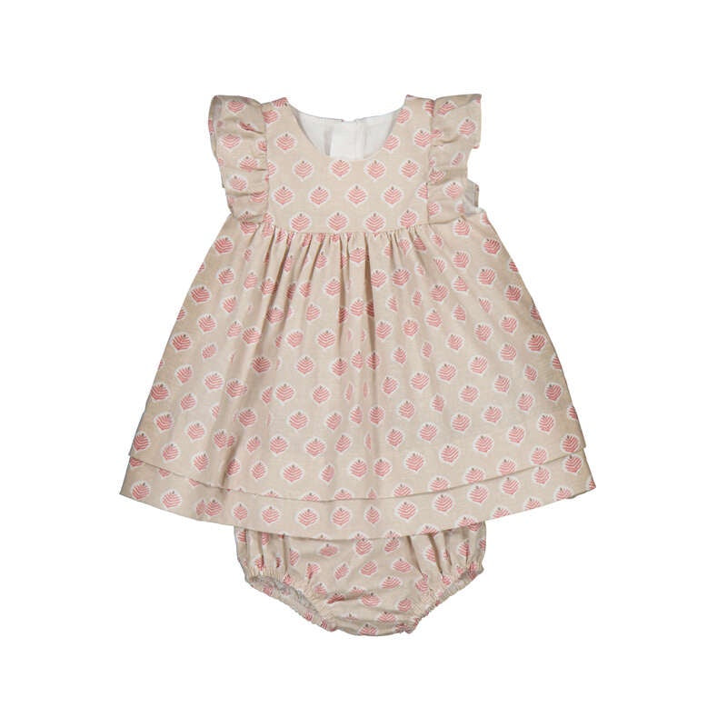 Terracotta Printed Ruffle Sleeve Baby Dress