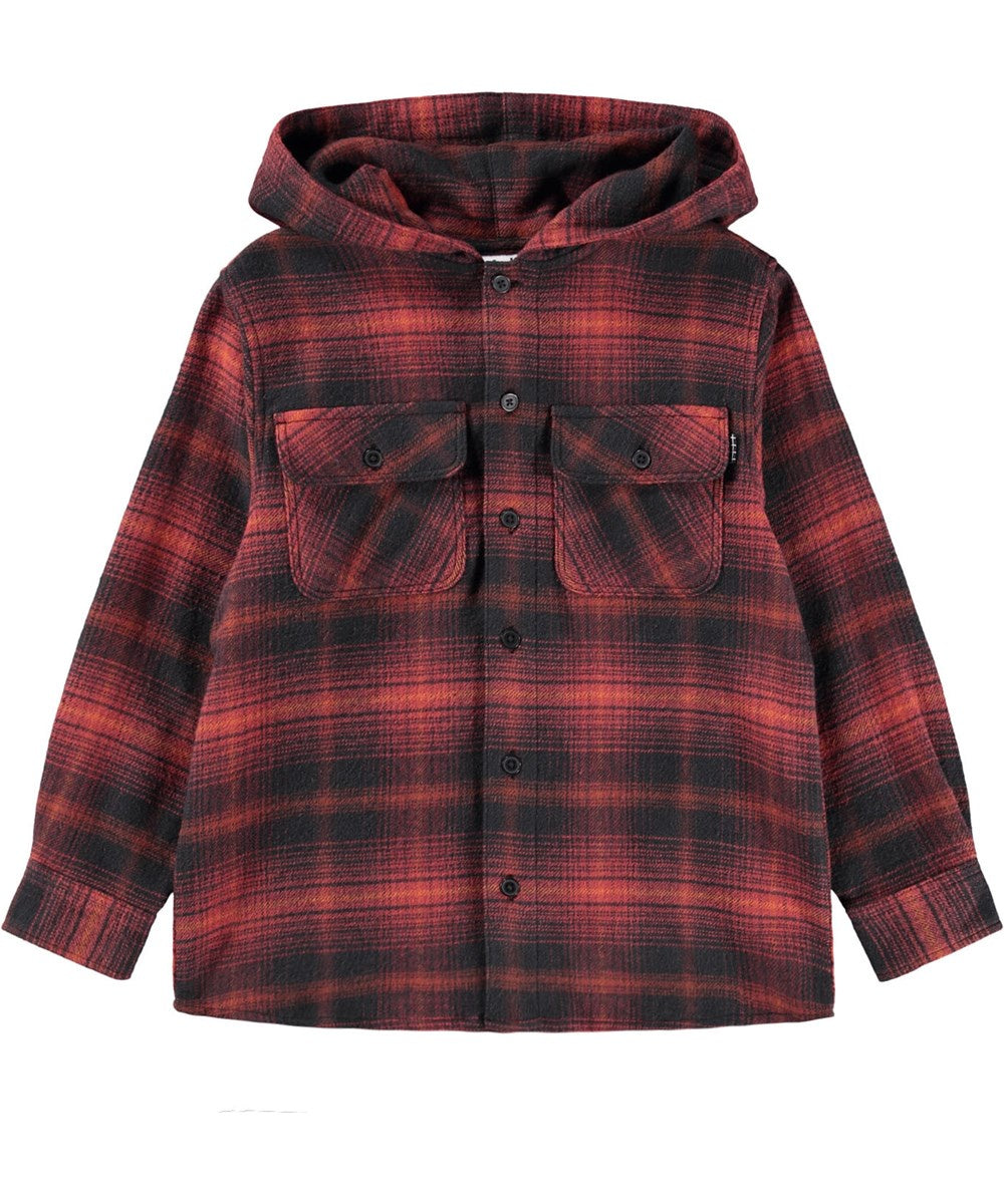 Rizz Dark Red Check Button Up LS Overshirt