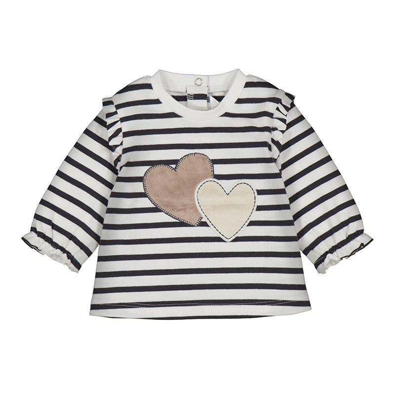 Striped LS Top w/ Embroidered Hearts