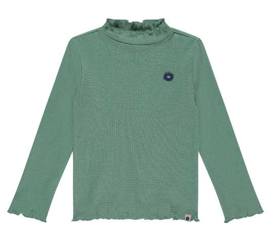 Mint Lettuce Hem Top w/ Embroidered Flower