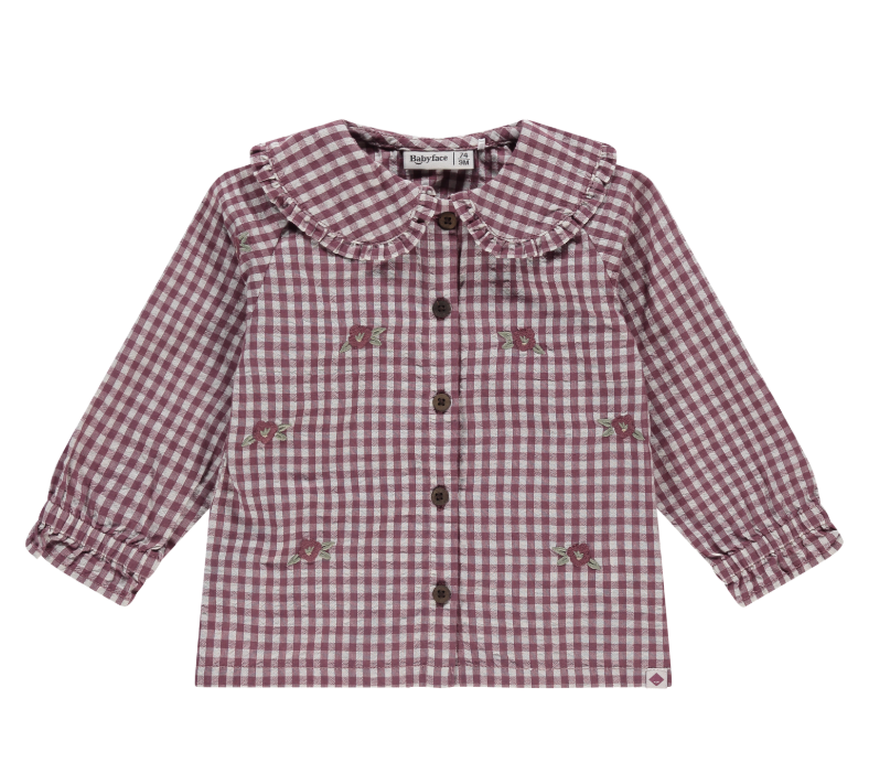 Floral Gingham LS Top w/ Ruffle Peter Pan Collar