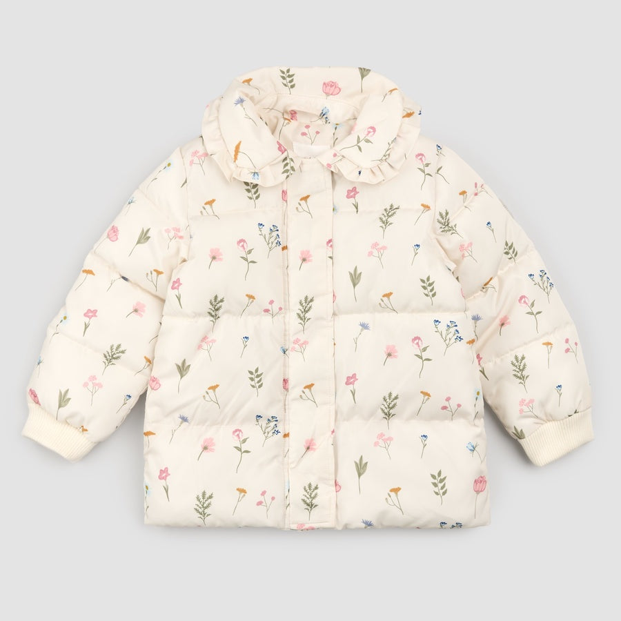 Floral Beige Puffer Baby Jacket