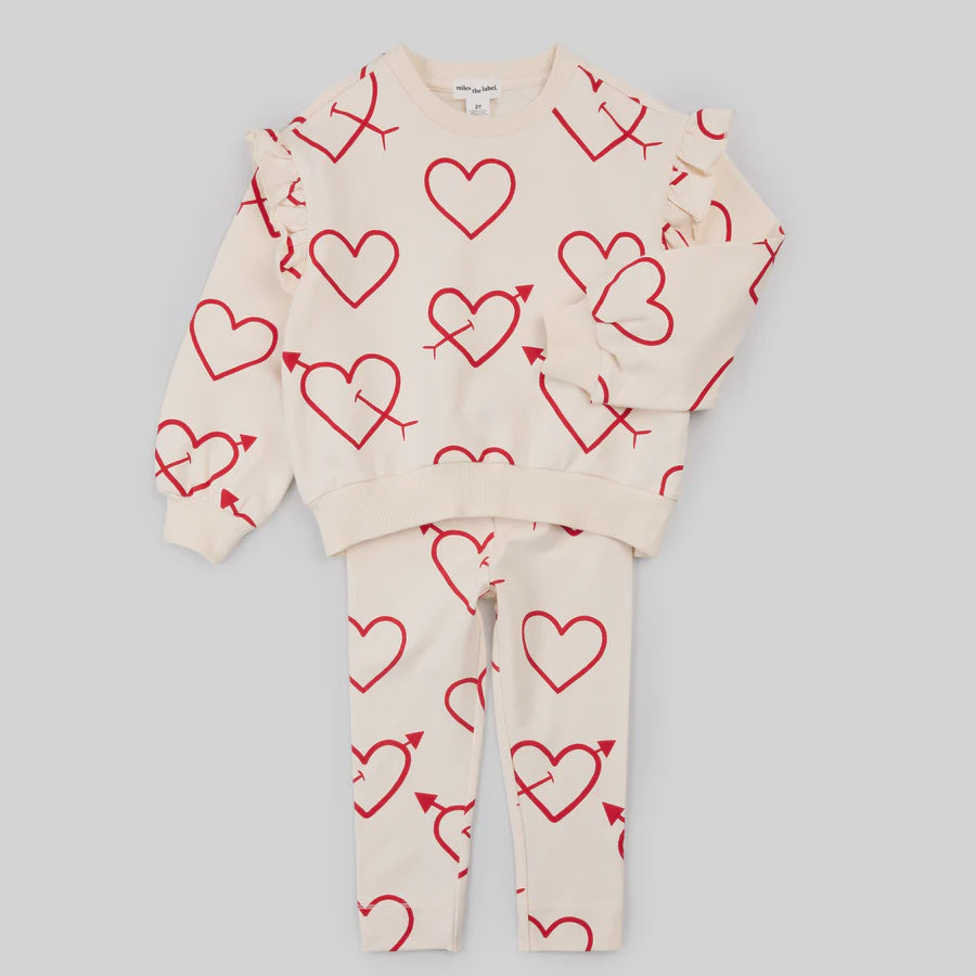 Beige Heart Ruffle LS Set
