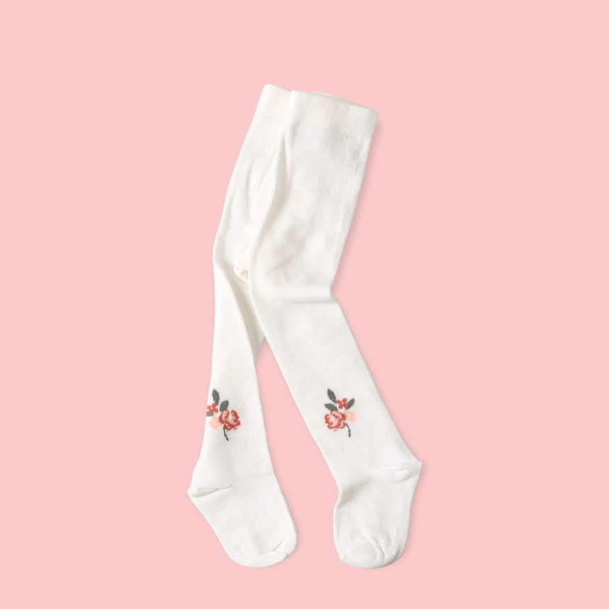 Fine Knit Tights | Floral Jacquard | Organic Blend