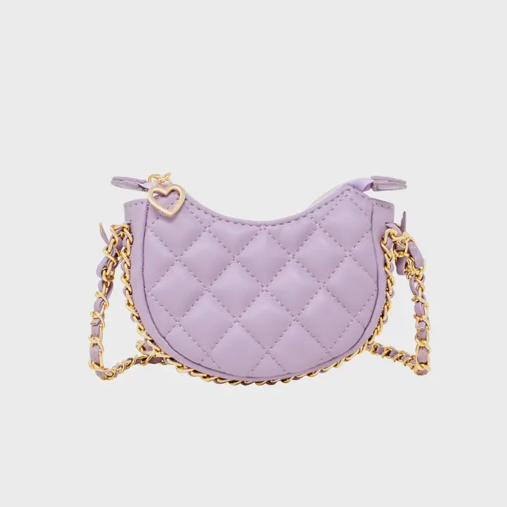 Tiny Quilted Chain Wrapped Crescent Bag - Purple