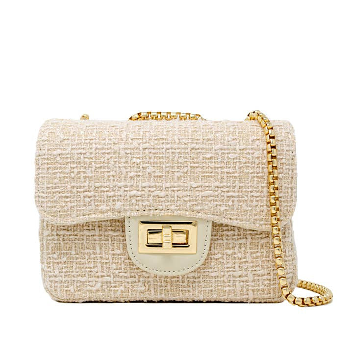 Cream Classic Large Tweed Handbag