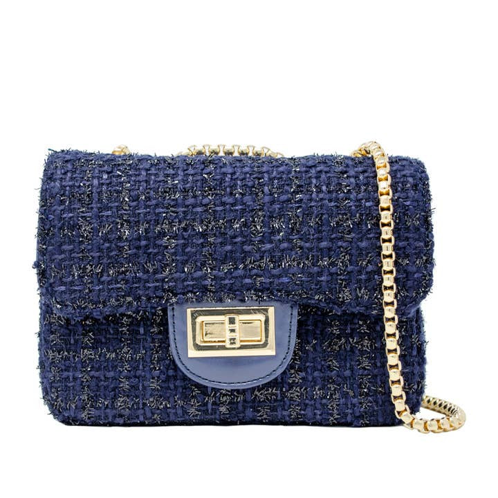 Navy Classic Large Tweed Handbag