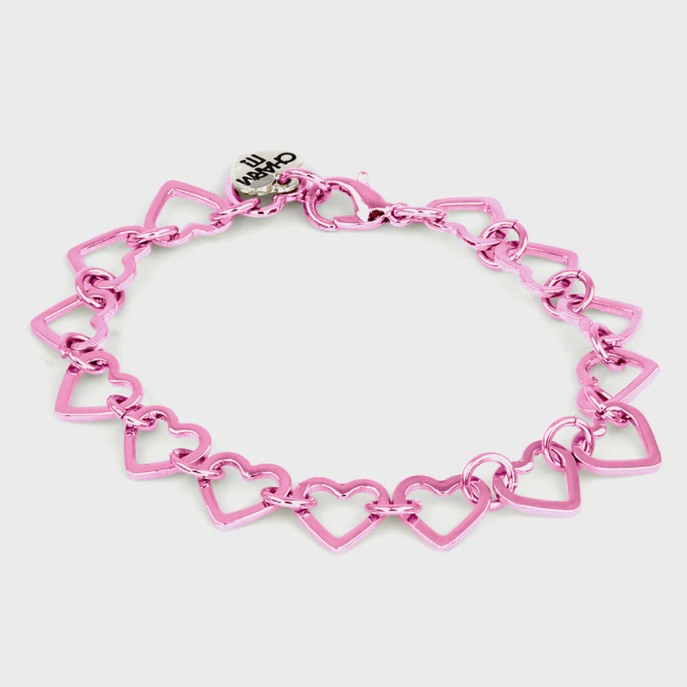Charm It - Pink Heart Chain Bracelet