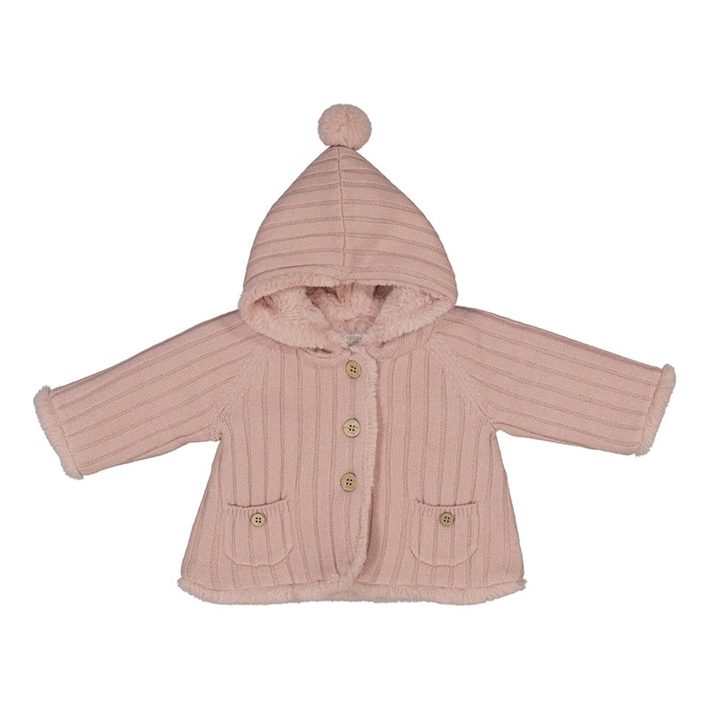 Textured Stripe Faux Fur Lined Cardigan w/ Hood