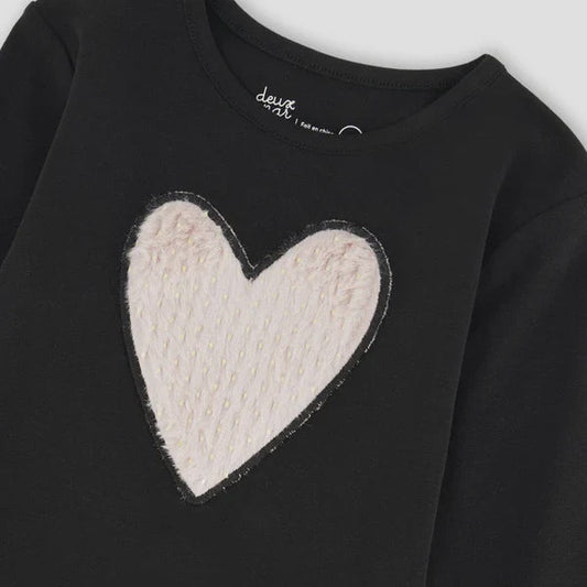 Fuzzy Heart Black LS Top