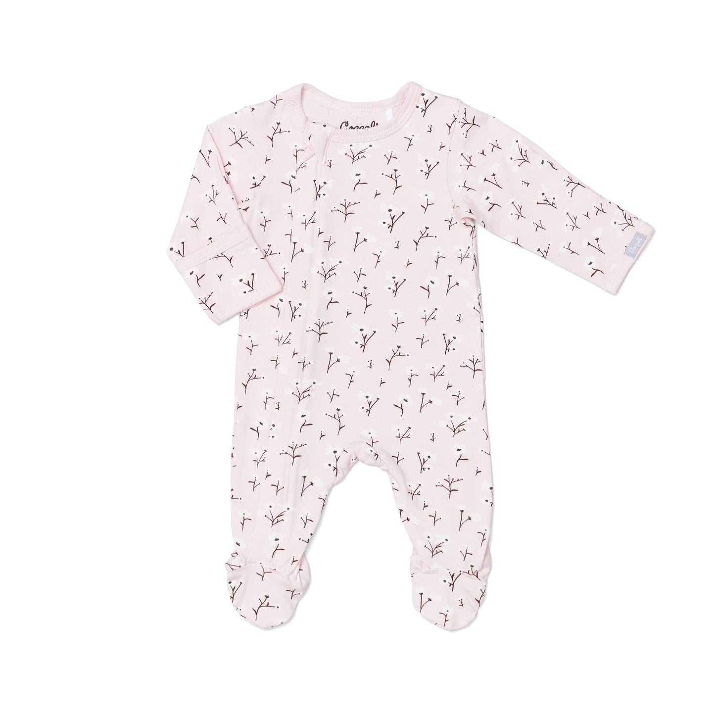 White Floral Cotton Modal Zipper Footie