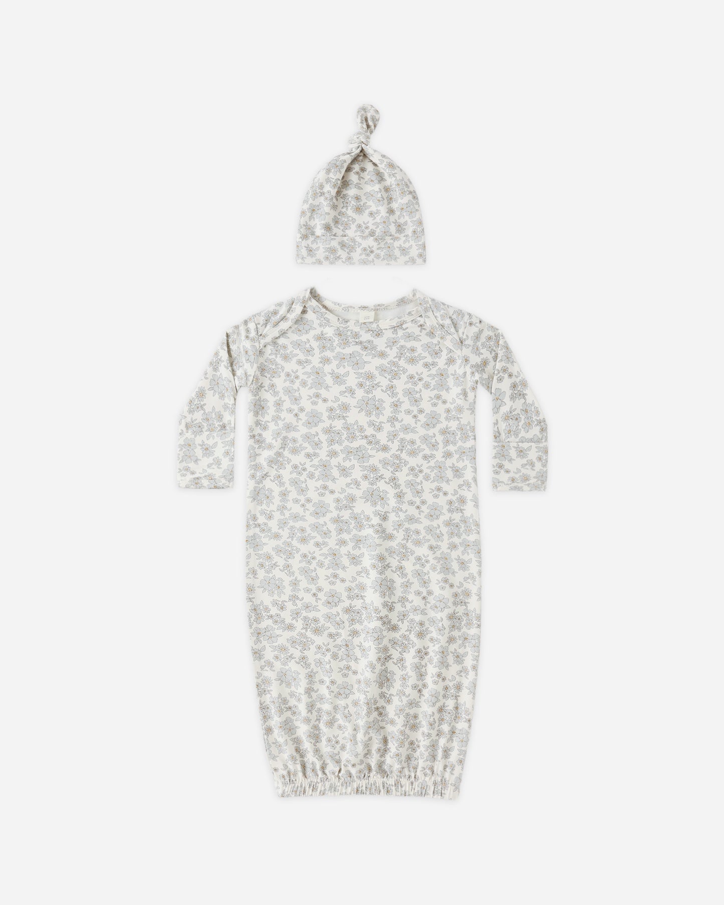 Bamboo Baby Gown + Hat Set in Blue Floral
