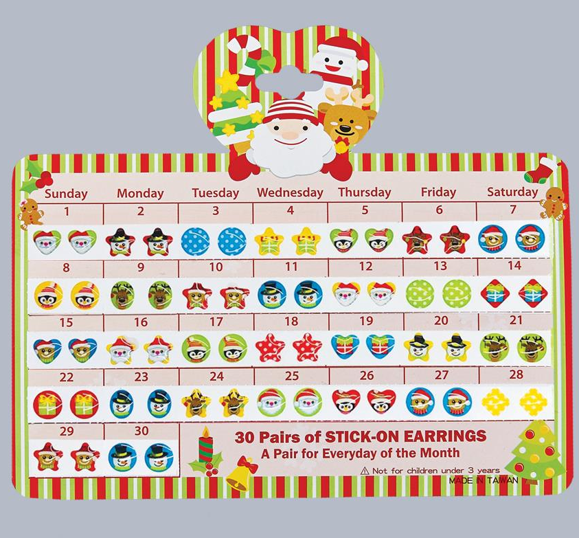 30 Day Stick On Earrings 24pc - Christmas