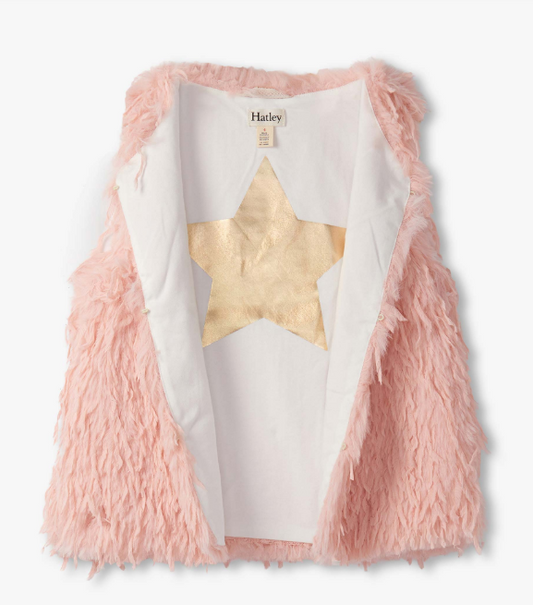 Pale Pink Feather Faux Fur Vest