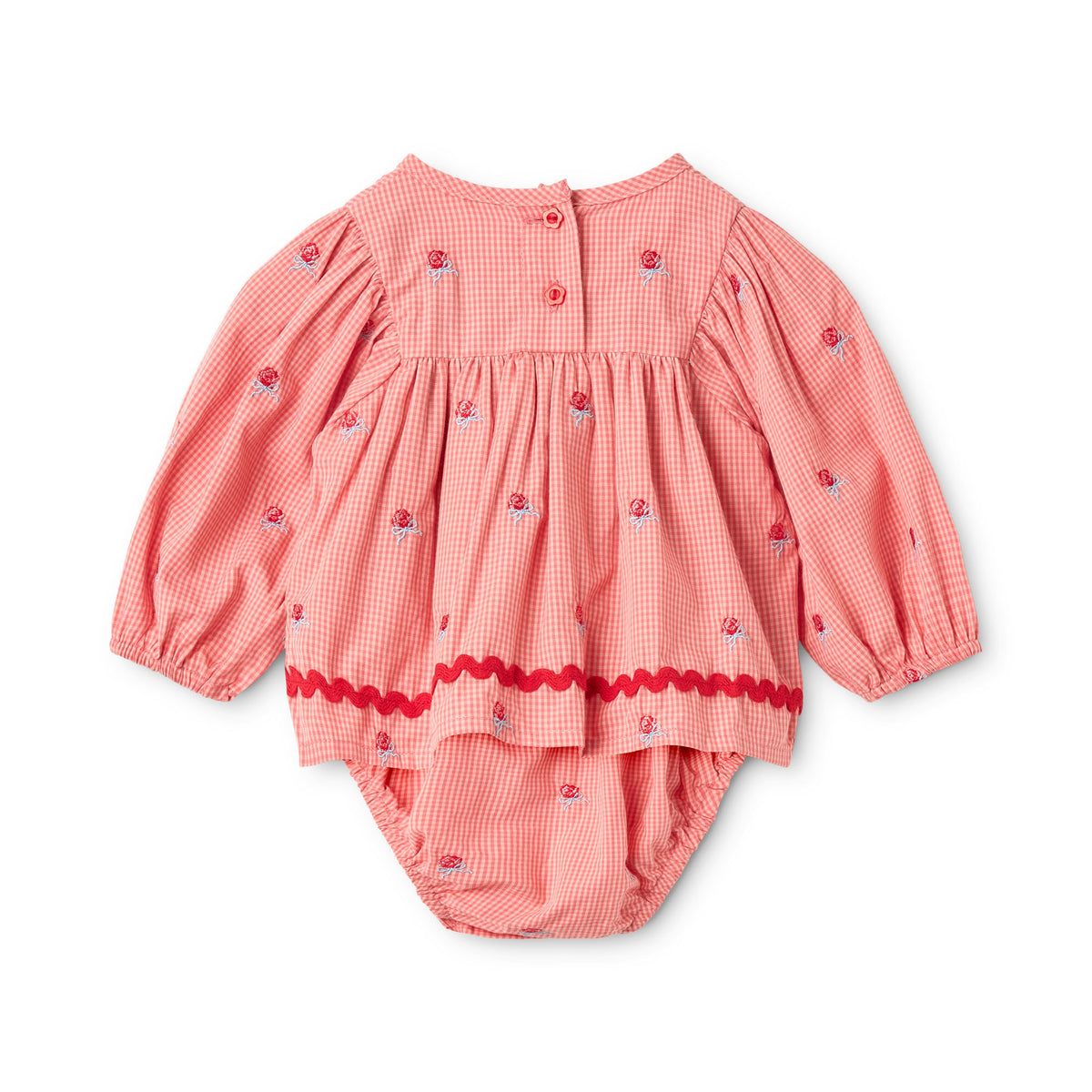 Rose Details Gingham Romper