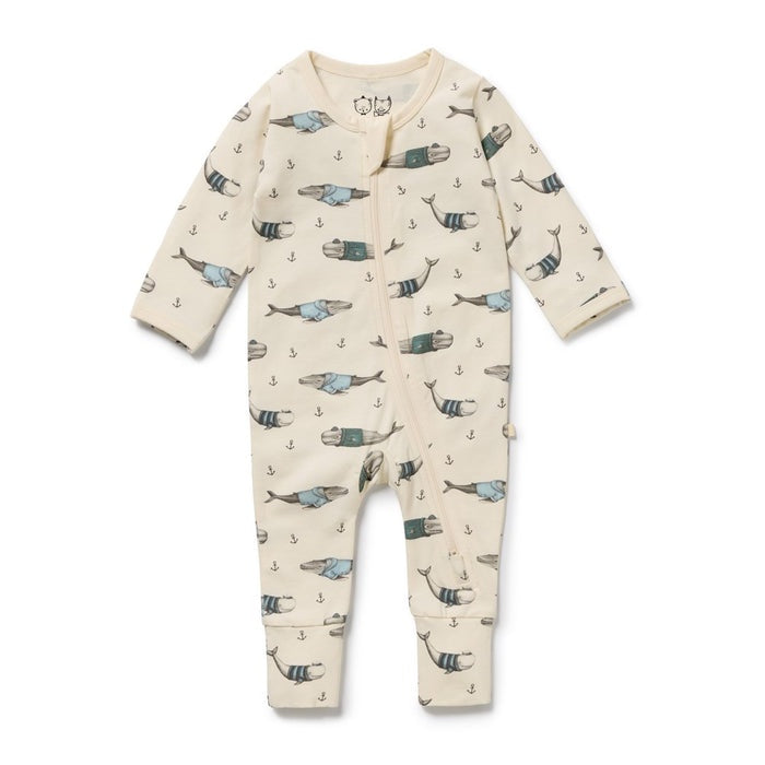 Cream Whales Zip Footie Organic