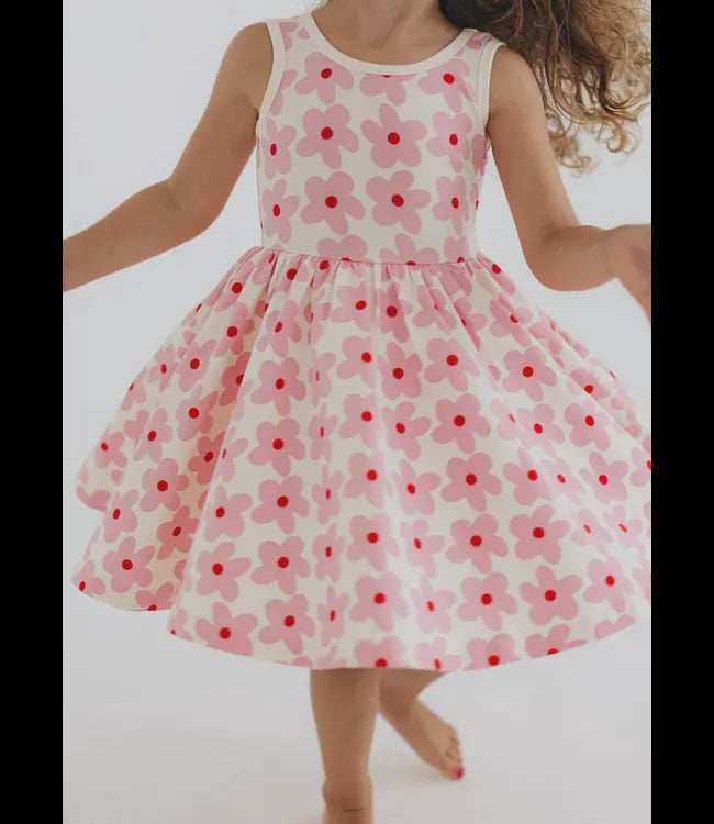 Pink Daisy Twirl Dress Sleeveless