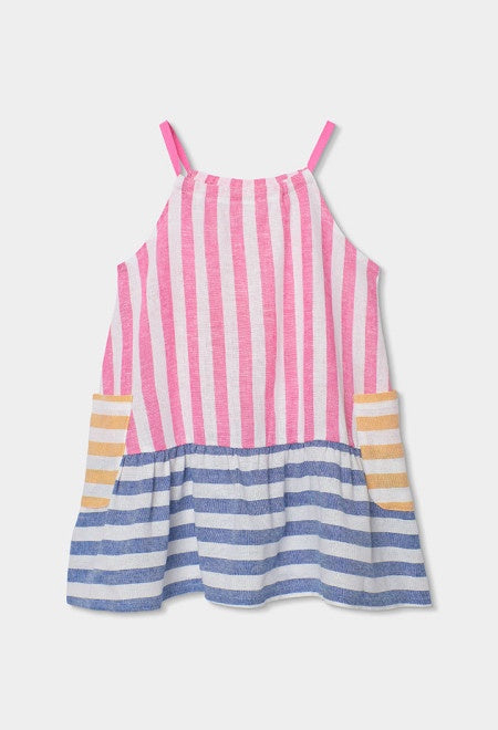 Striped Tri Color Linen Dress
