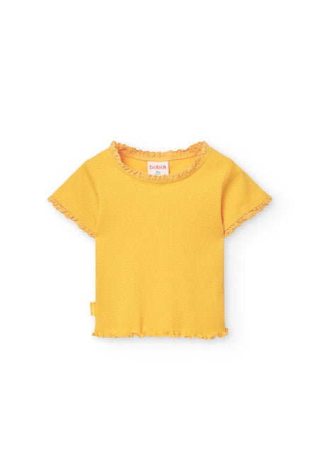 Yellow Lace Edge SS Tee w/ Lettuce Hem