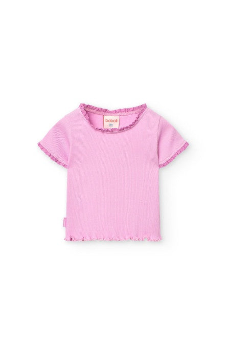 Pink Lace Edge SS Tee w/ Lettuce Hem