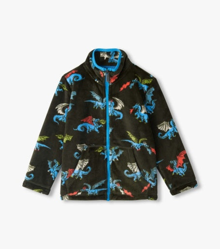fire breathing dragon fuzzy fleece zip up