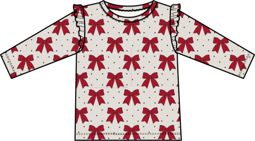Festive Bows - Long Sleeve Ruffle Tee