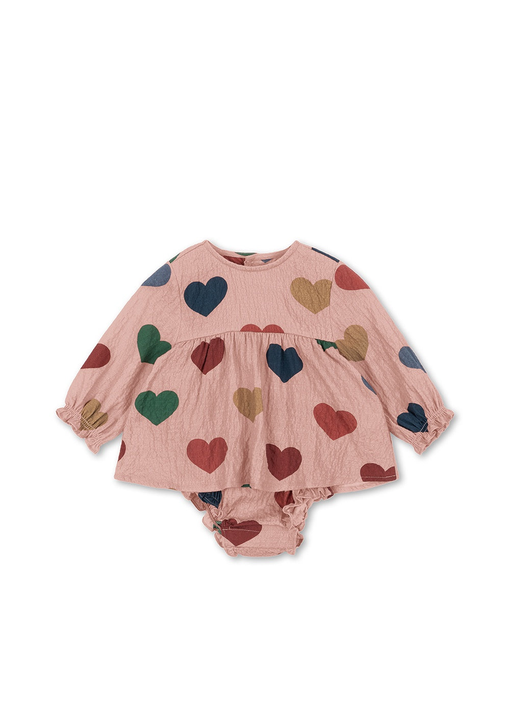 Elin Hearts LS Romper Dress | GOTS
