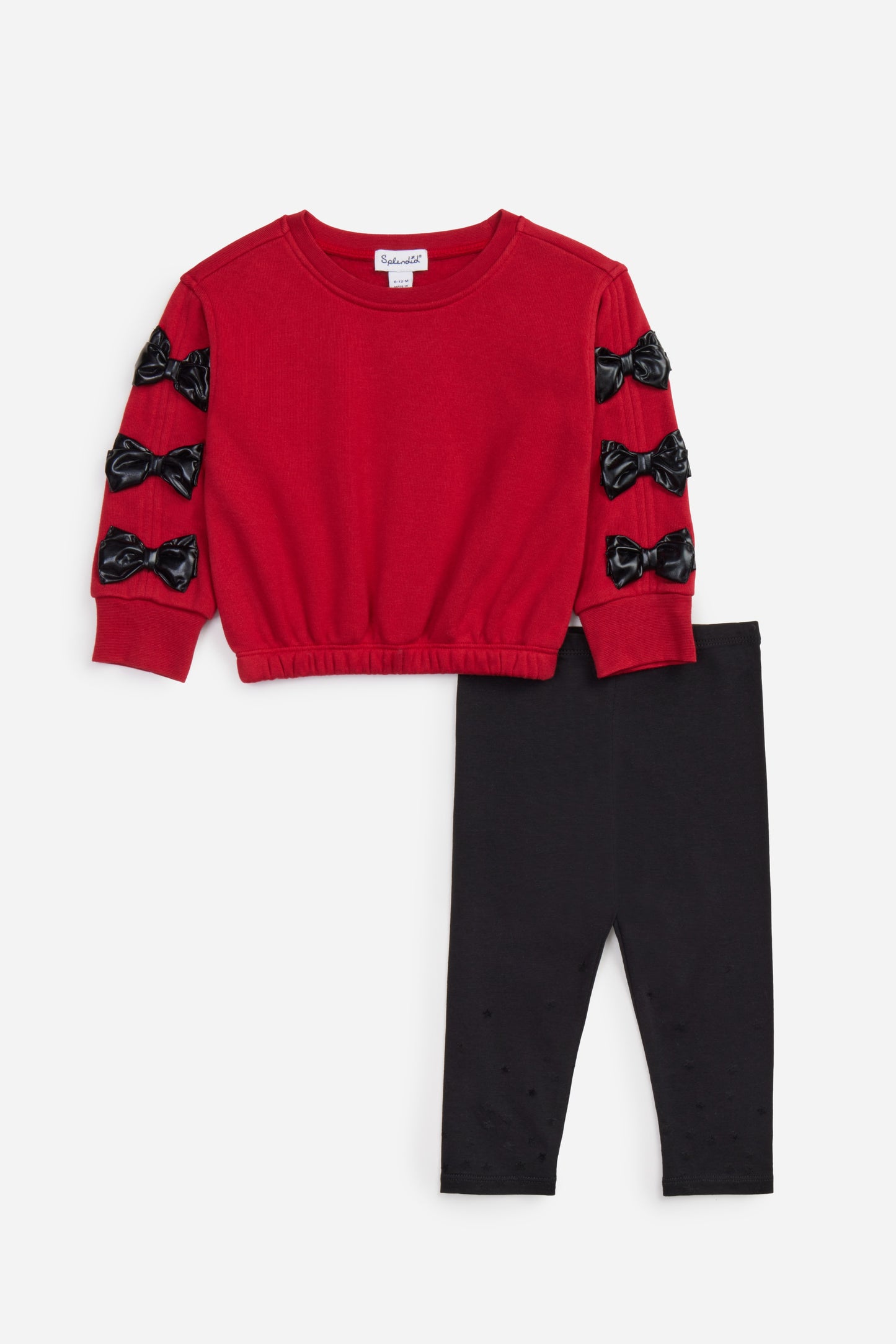 Shiny Bow Red Sweatshirt Set