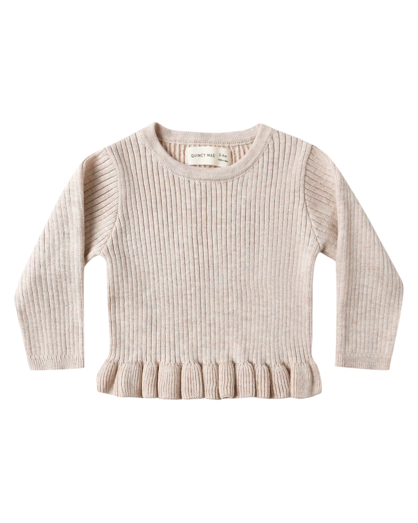 Heather Oatmeal Rib Knit Peplum Baby Top