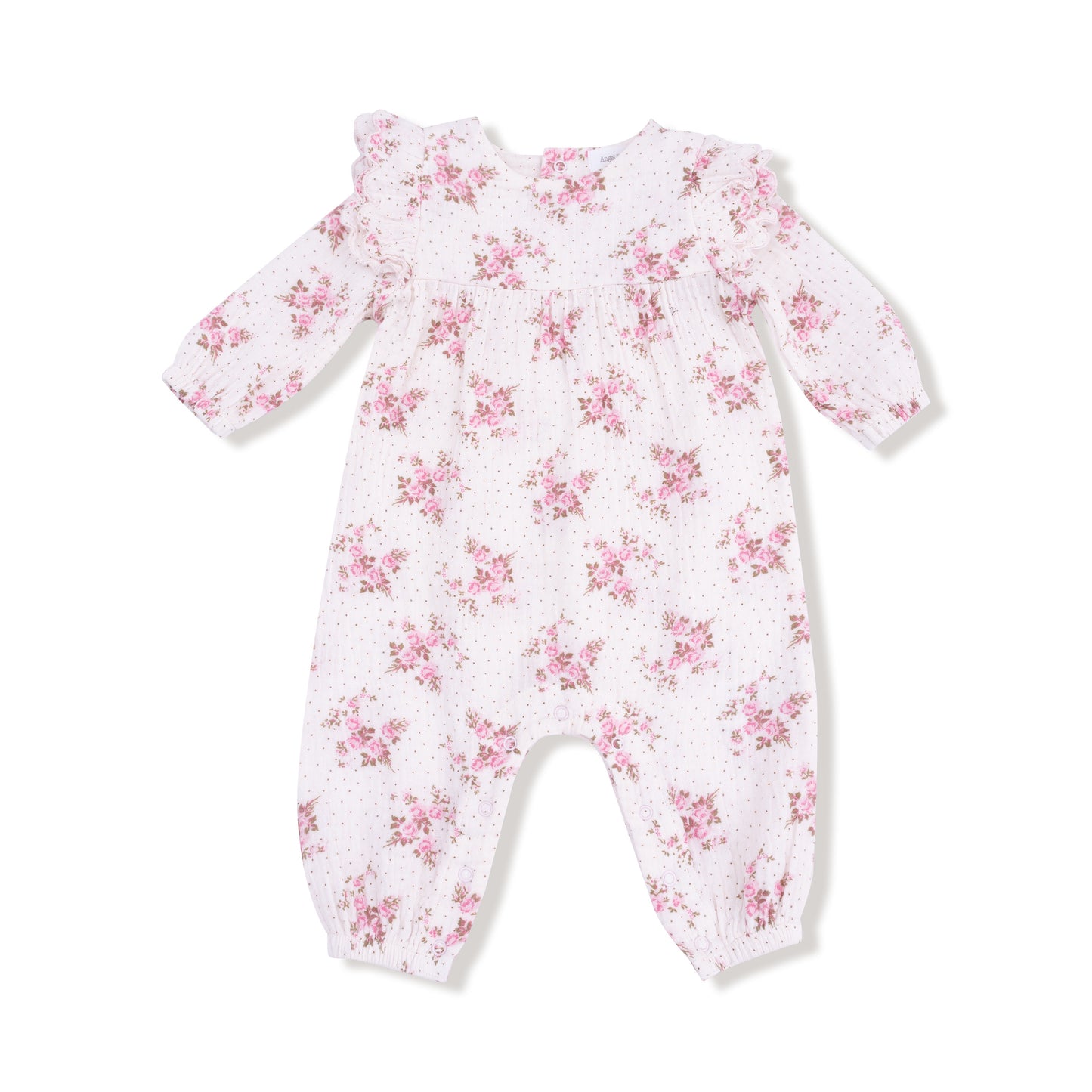 Belle Rosette Dot LS Petal Ruffle Romper