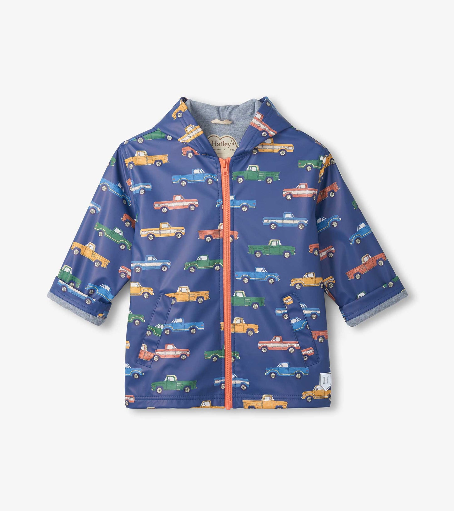 Trucks Print Zip Up Kid Rain Coat