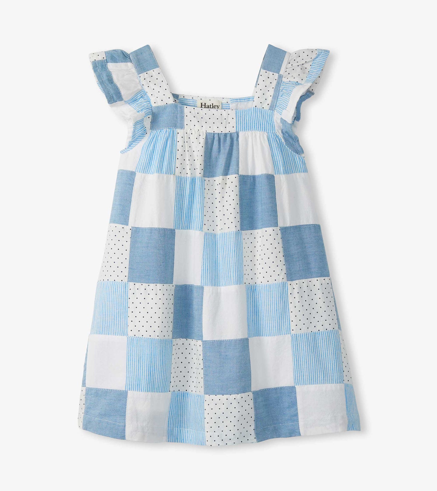 Chambray Patches Flutter Sleeve Puff Dress