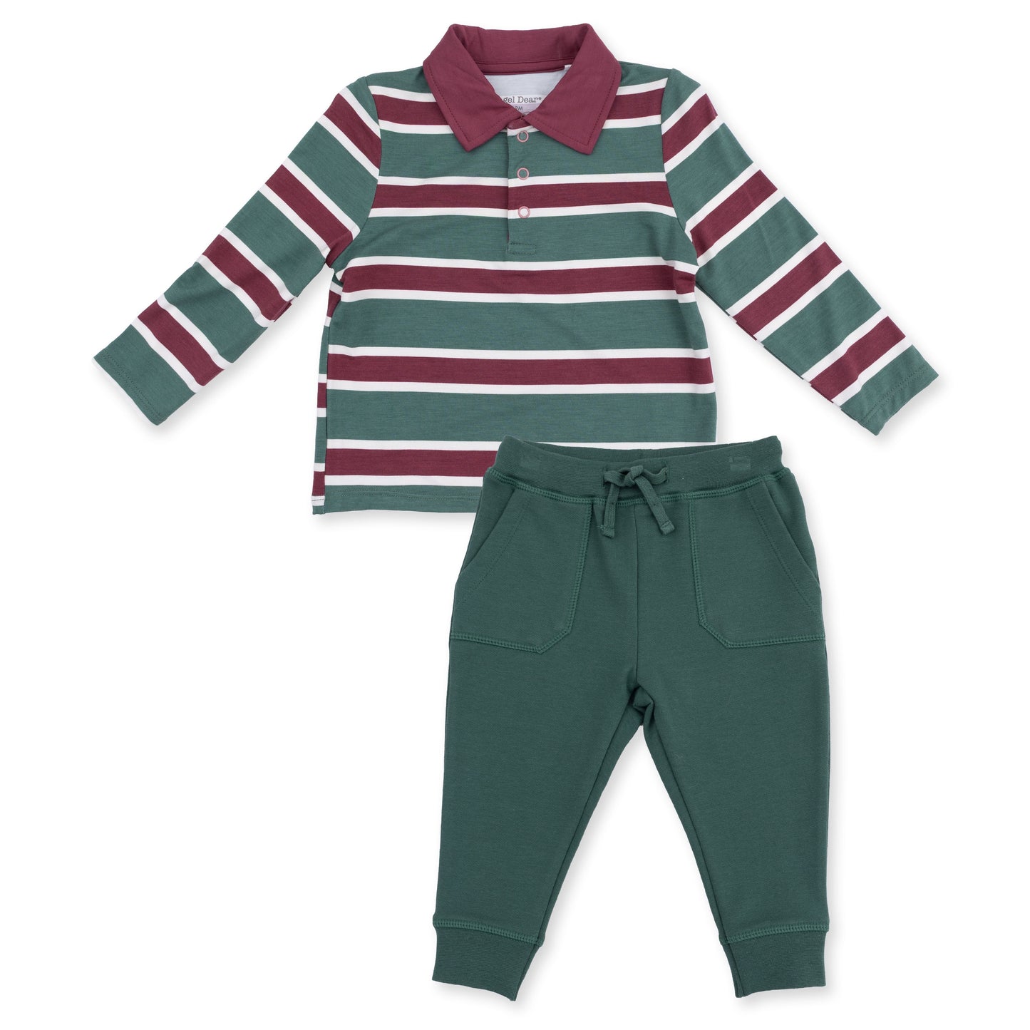 Rugby Stripe Green - Long Sleeve Polo And Jogger
