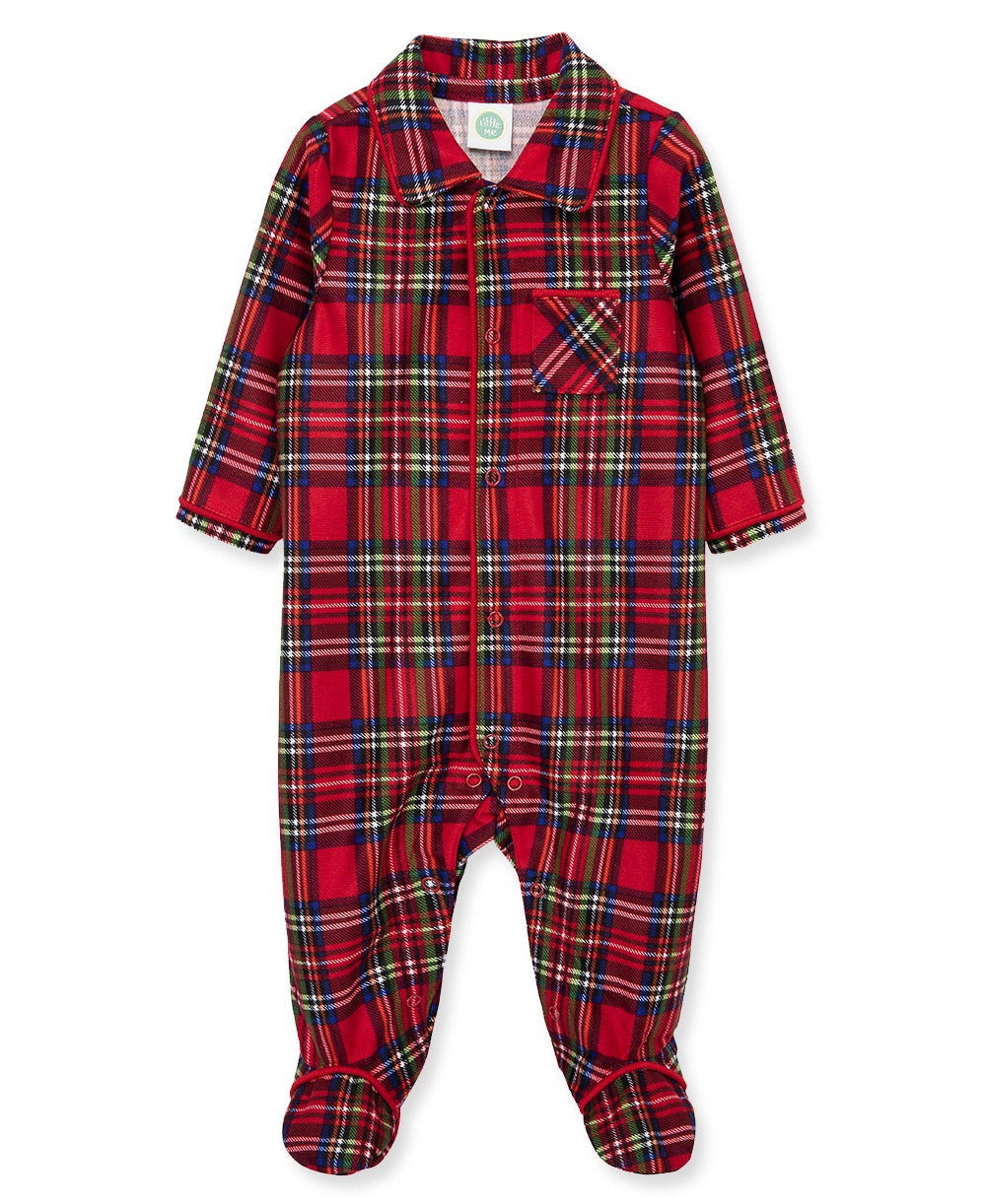 Buttoned Plaid Footie w/ Pocket