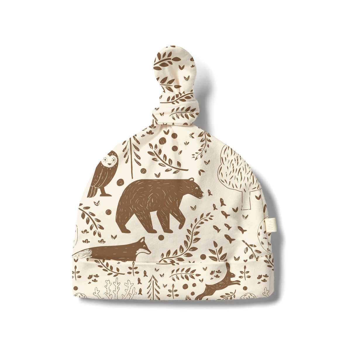 Brown Winter Forest Print Knot Hat