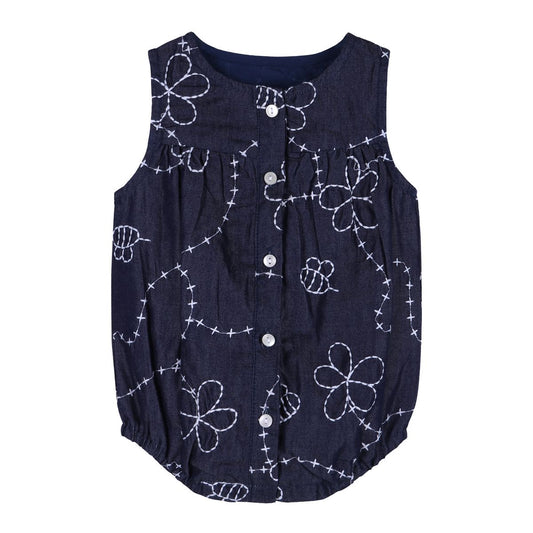 Denim Embroidered Jardin Romper