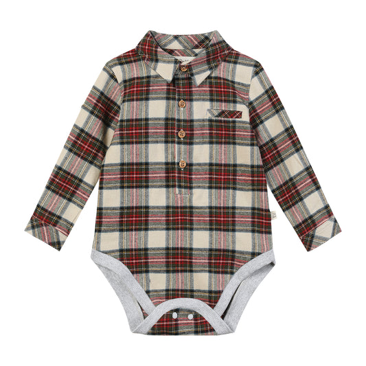 Plaid Buttoned Woven Onesie