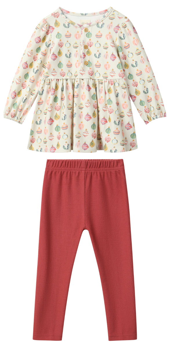 Ornament Pattern Top & Red Pants Set