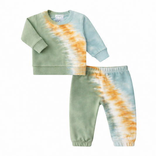 Green Tie Dye Fleece Sweatshirt & Pant Set