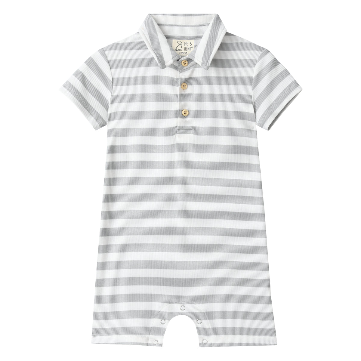 Drift Grey and White Stripe Baby Stripe Romper