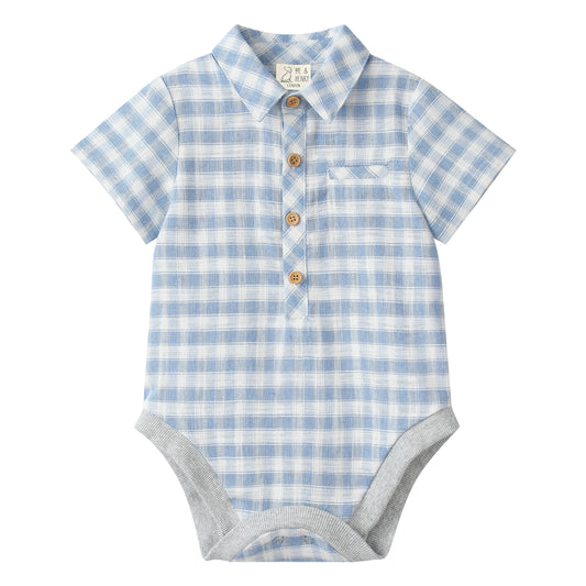 Helford Woven Blue and White Plaid Baby Onesie