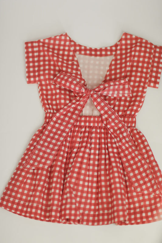 Red Gingham Bow Back Toddler Dress